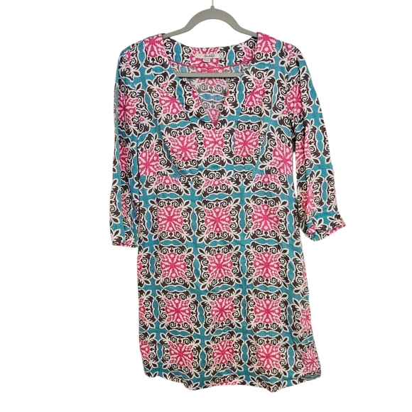 Boden Linen Tunic Dress Woodblock Print Colorful Print Vneck - Picture 2 of 8